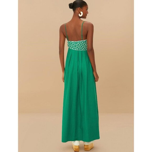 FARM RIO Women's Green Fish Top Lenzing Ecovero Euroflax Maxi Dress Size L - Picture 3 of 9